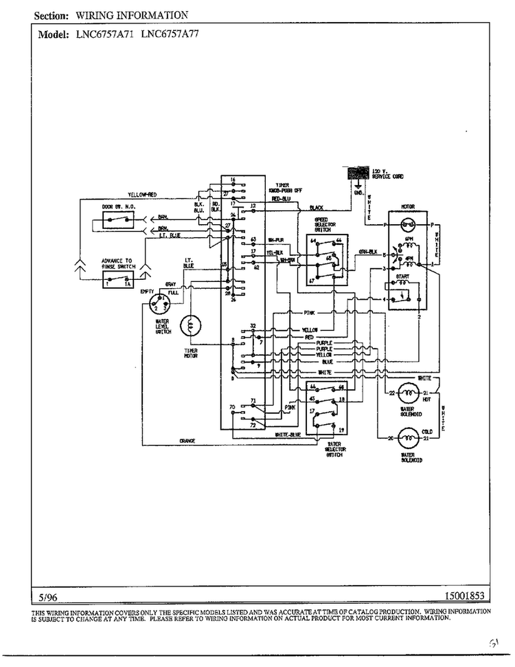 Wiring Diagram Diagram and Parts List for LNC6757A77  Admiral Washer