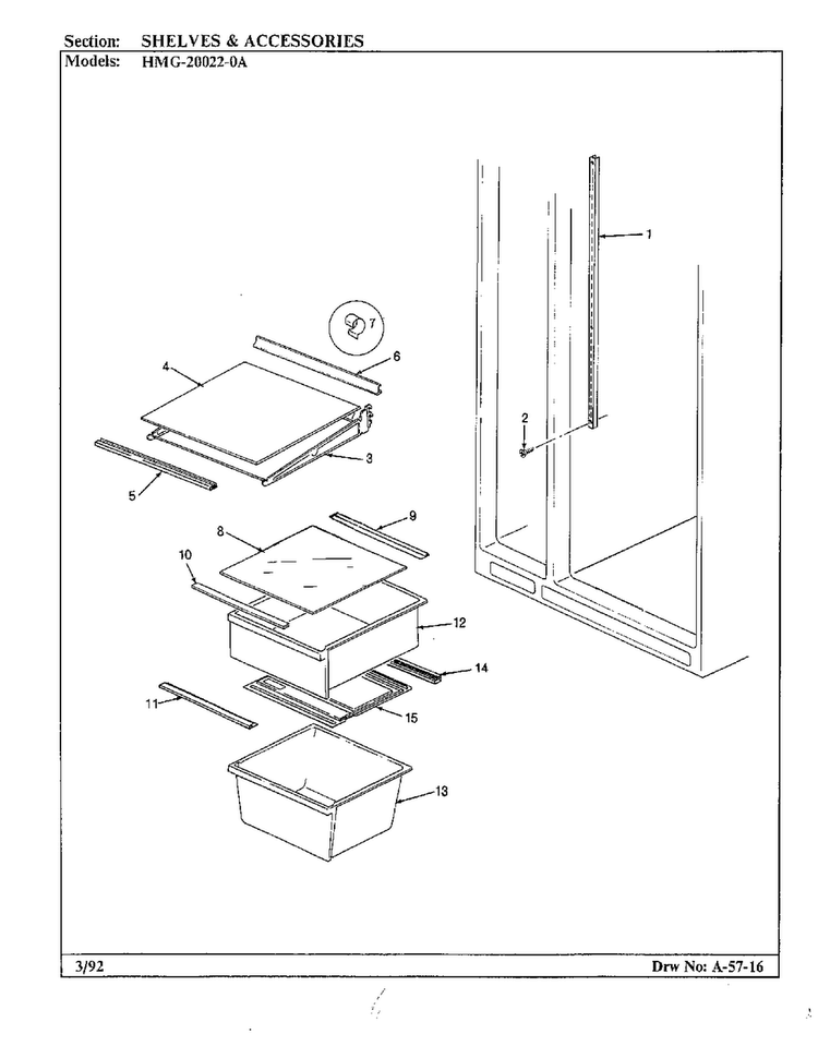 Shelves And Accessories Diagram and Parts List for 20022-0A  Admiral Refrigerator