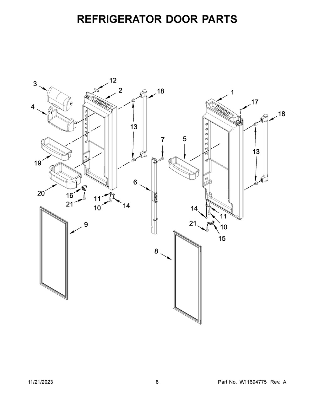 Refrigerator Door Parts Diagram and Parts List for MRFF5033PZ01  Maytag Refrigerator
