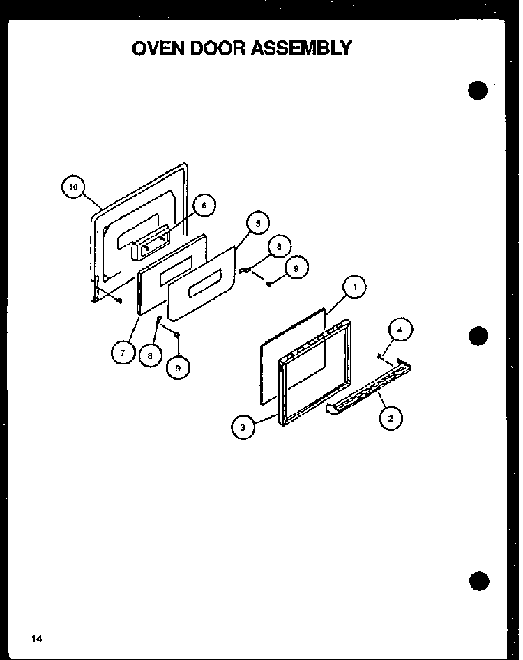 Oven Door Assembly Diagram and Parts List for RLS359UOFC-P1141107NW  Caloric Range
