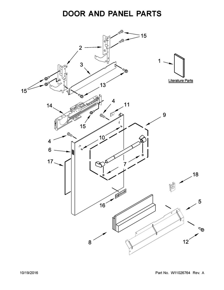 Door And Panel Parts Diagram and Parts List for JDB9000CWP3  Jenn-Air Dishwasher