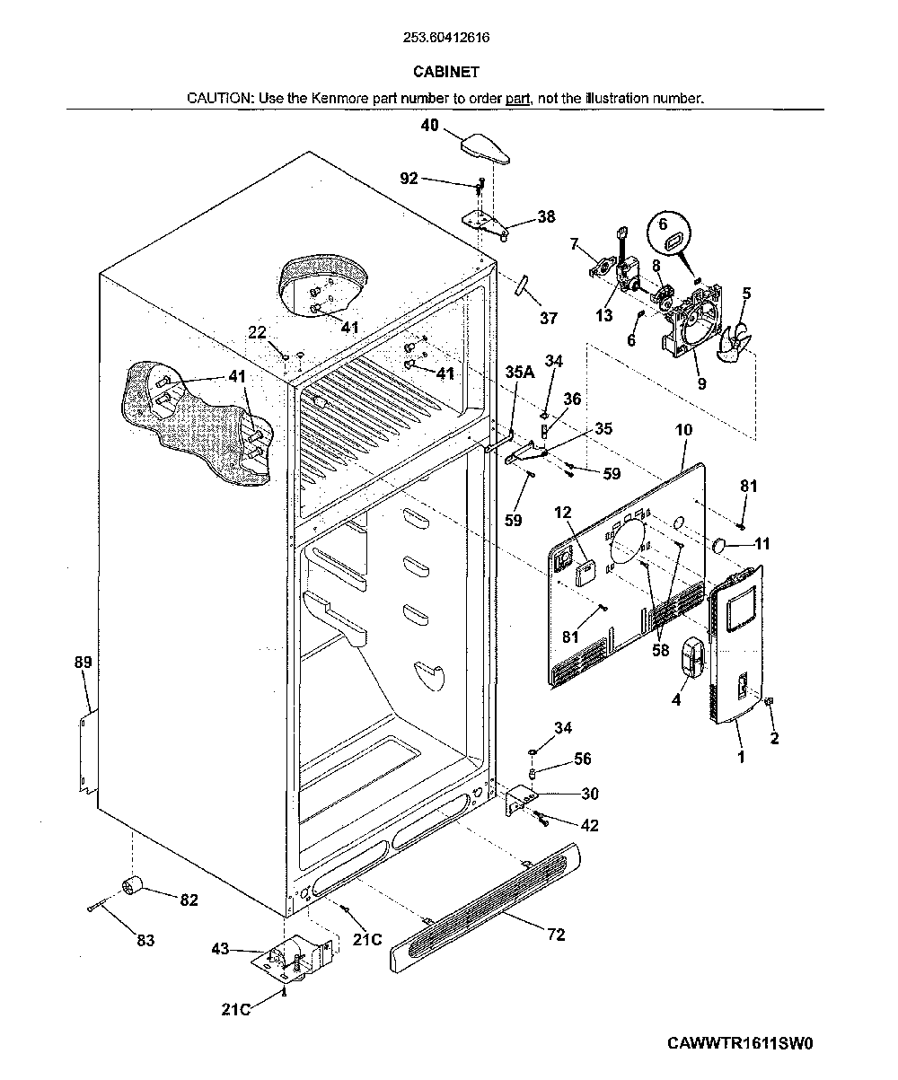 Cabinet Diagram and Parts List for 25360412616  Kenmore Refrigerator