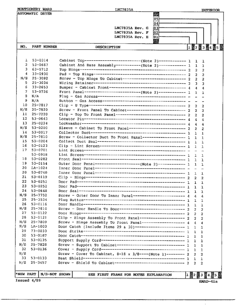 Automatic Dryer Page 2 Diagram and Parts List for 7834A REV E Norge Dryer