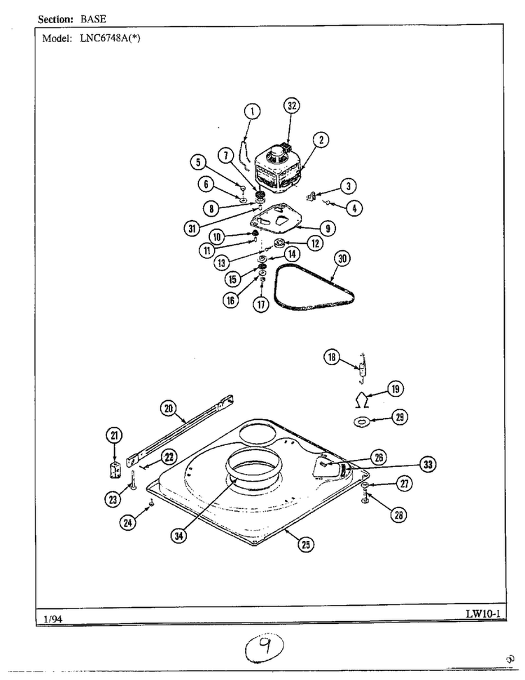 Base Diagram and Parts List for 6748A  Norge Washer