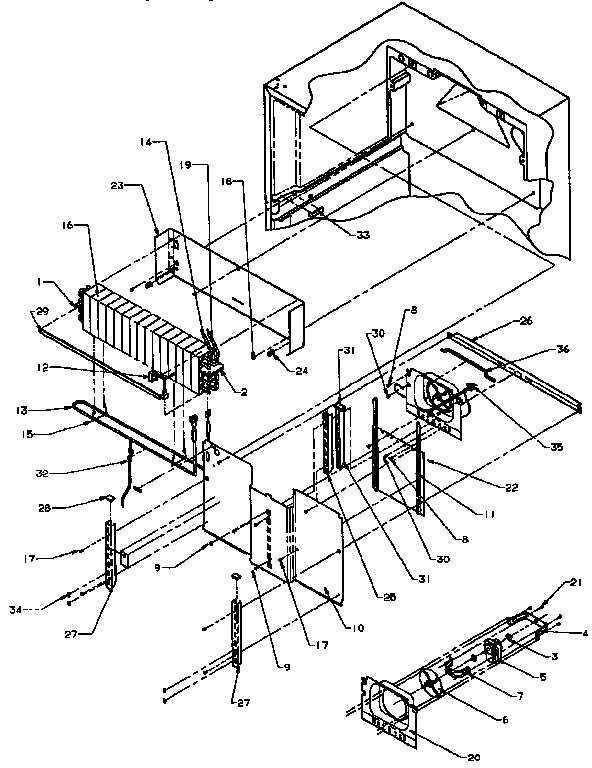 Evaporator Area Diagram and Parts List for TS18RB-P1158407W  Amana Refrigerator