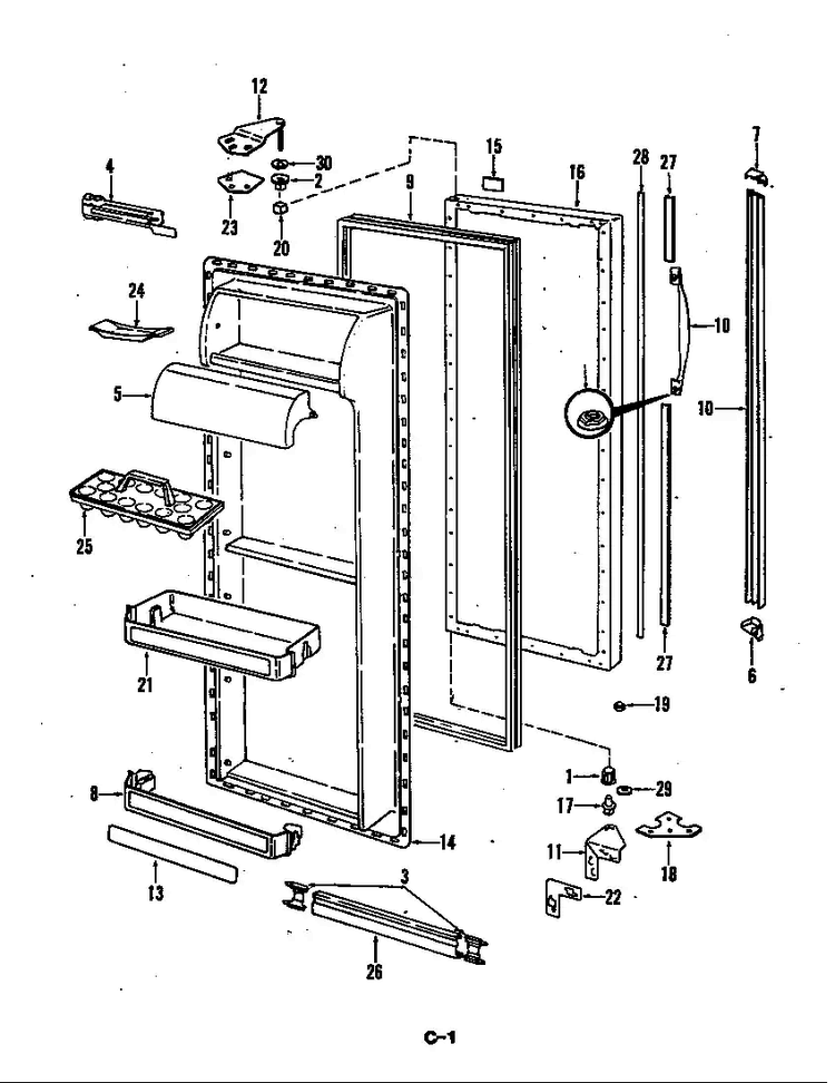 Fresh Food Door Diagram and Parts List for CRC24EA-3AI-5M75A  Magic Chef Refrigerator