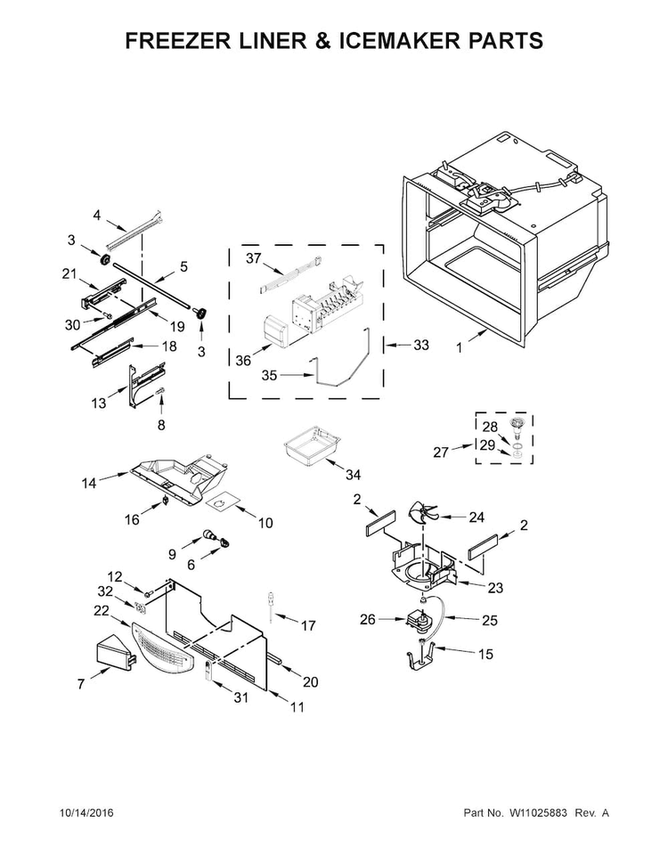 Freezer Liner & Icemaker Parts Diagram and Parts List for MFC2062FEZ01  Maytag Refrigerator
