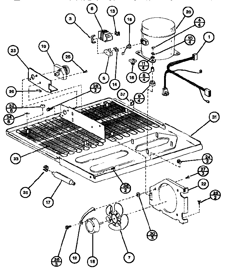 Compressor Compartment Diagram and Parts List for TL18G-P75535-10W  Amana Refrigerator