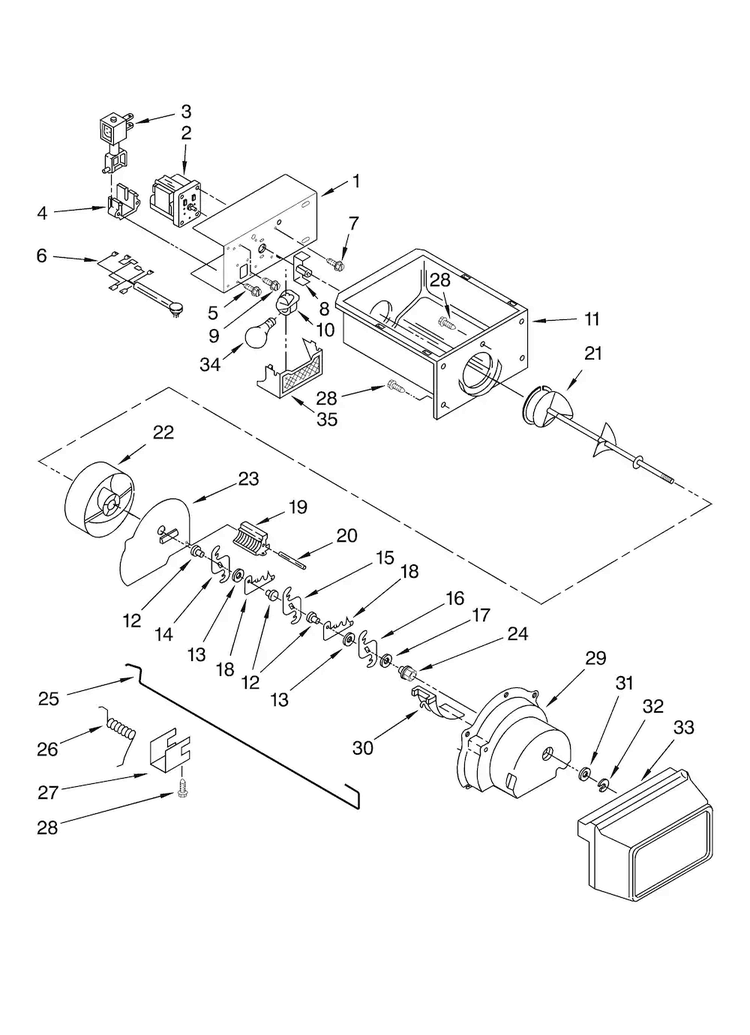 Motor And Ice Container Parts Diagram and Parts List for MSD2542VEU01  Maytag Refrigerator