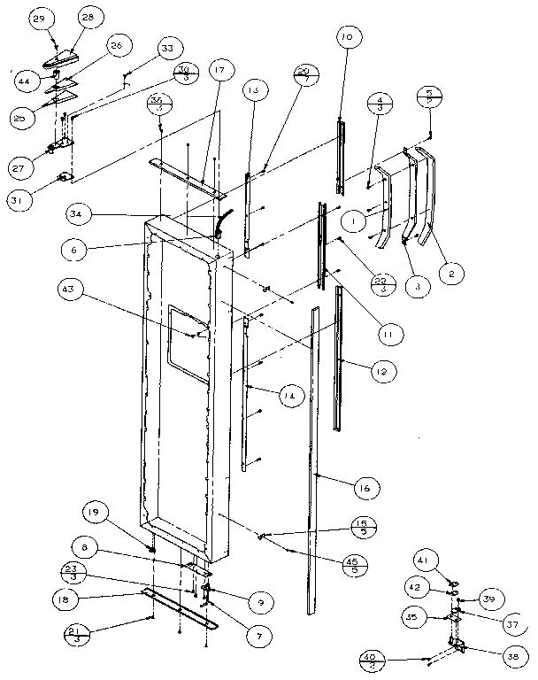 Freezer Door, Hinge, & Trim Diagram and Parts List for 36761-P1135802W  Amana Refrigerator