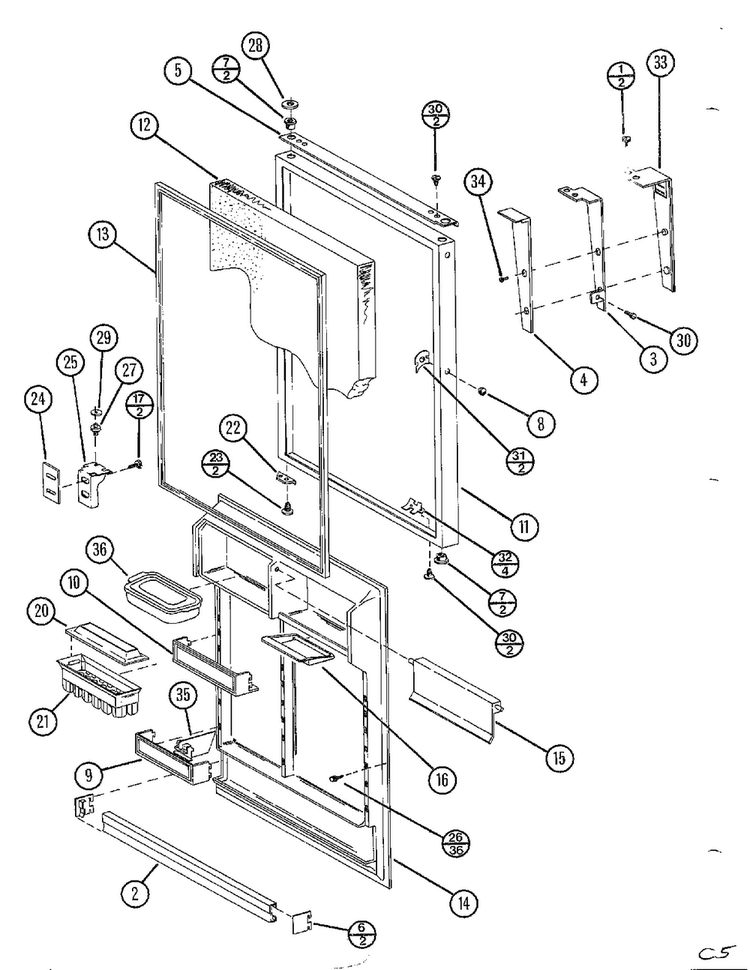 Top Mount Page 27 Diagram and Parts List for TC22N-P116205W  Amana Refrigerator