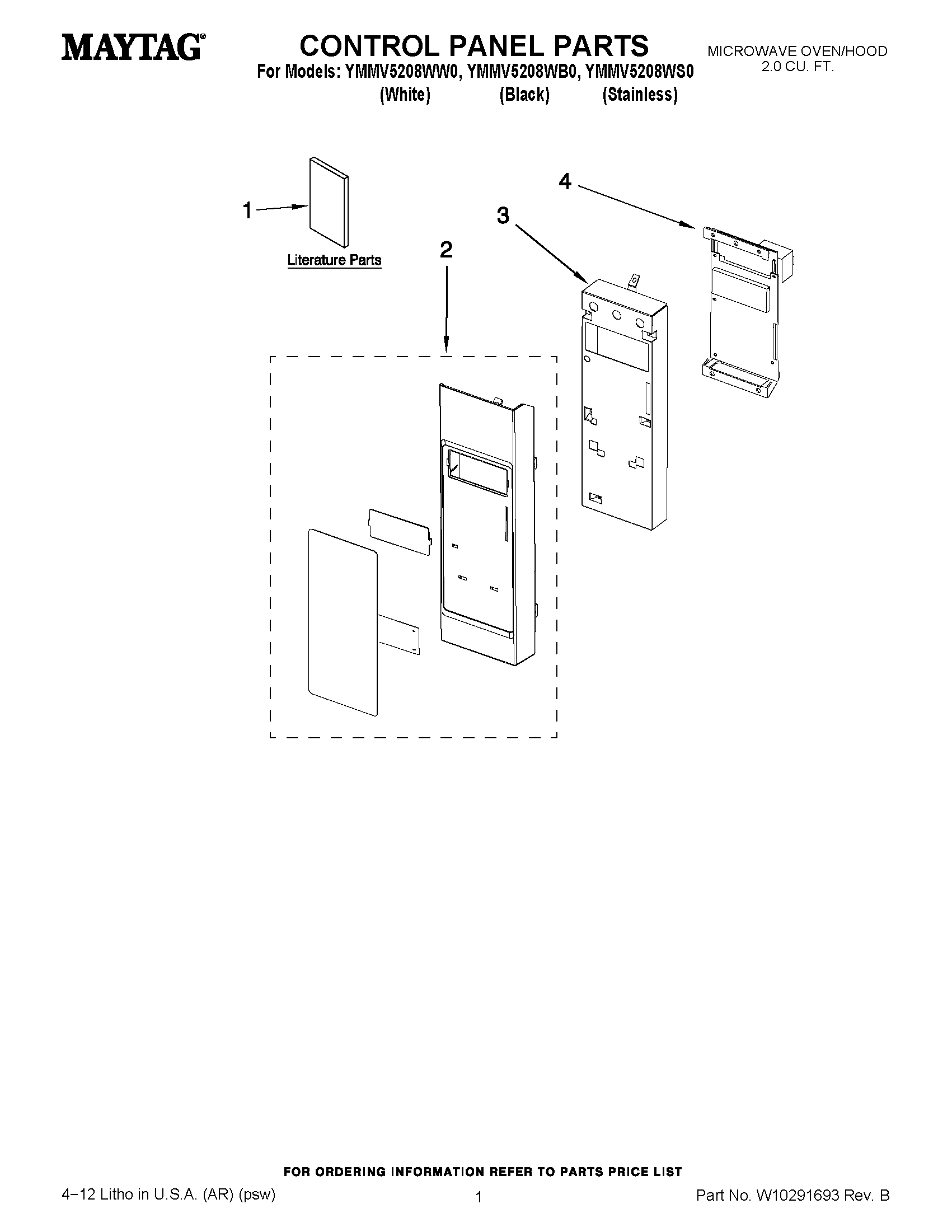 01 - CONTROL PANEL PARTS Diagram and Parts List for YMMV5208WS0  Maytag Microwave Oven Combo