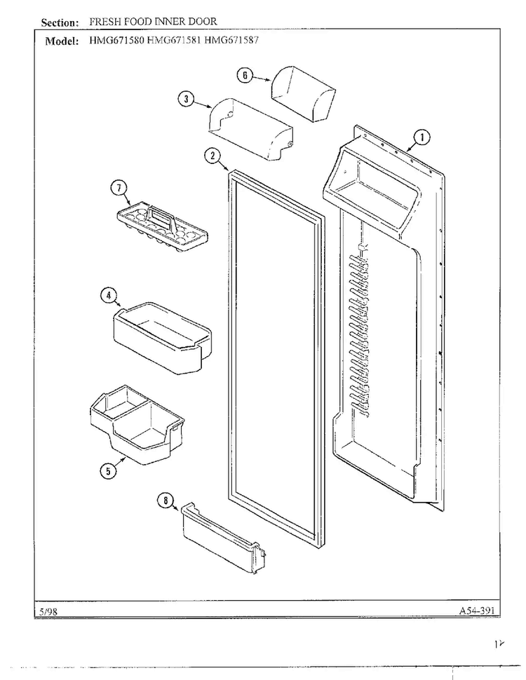 Fresh Food Inner Door Diagram and Parts List for HMG671580  Admiral Refrigerator
