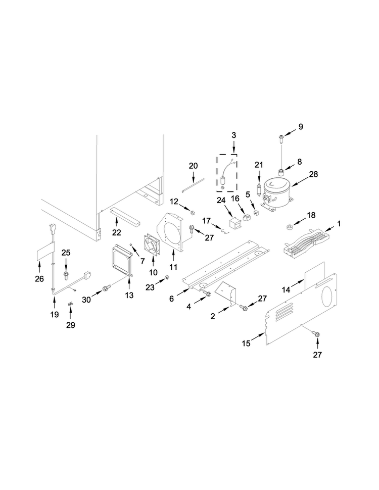 Unit Parts Diagram and Parts List for JUR24FRECX00  Jenn-Air Refrigerator