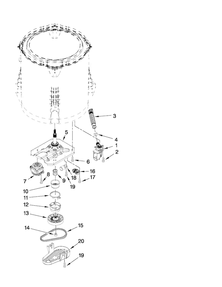 Gearcase, Motor And Pump Parts Diagram and Parts List for NTW4700YQ1  Amana Washer