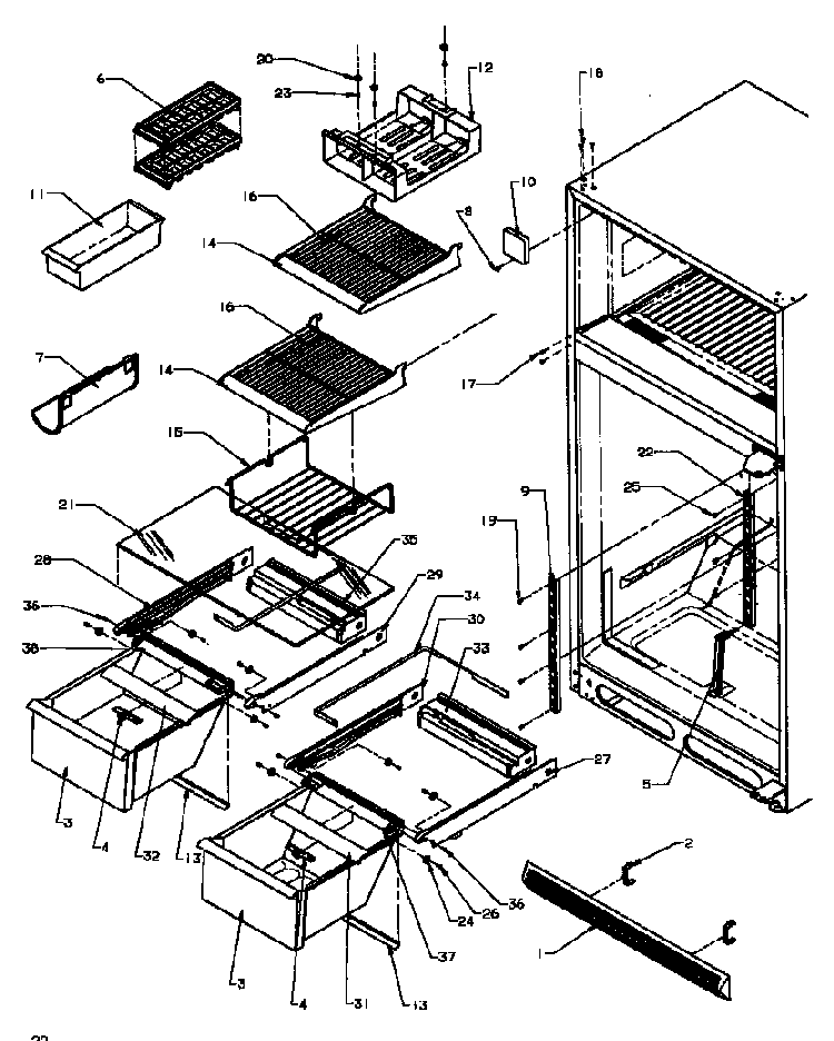 Cabinet Shelving Diagram and Parts List for TG18R2-P1181701WW  Amana Refrigerator