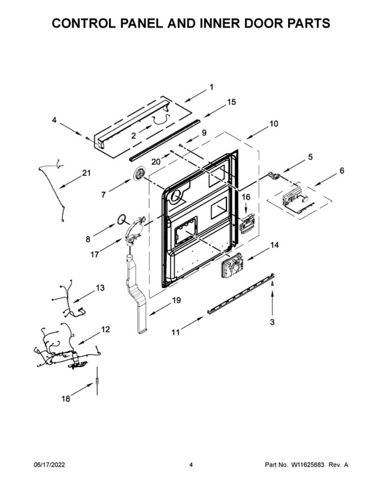 Control Panel And Inner Door Parts Diagram and Parts List for JDPSG244LS2  Maytag Dishwasher