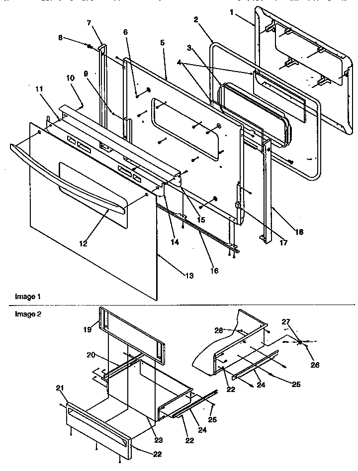 Oven Door And Storage Door Diagram and Parts List for ARG7200L-P1143323NL  Amana Range