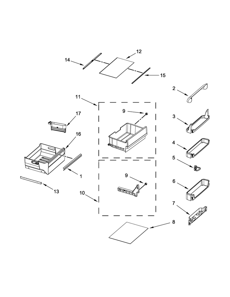Refrigerator Shelf Parts Diagram and Parts List for MBZ1153BES00  Maytag Refrigerator