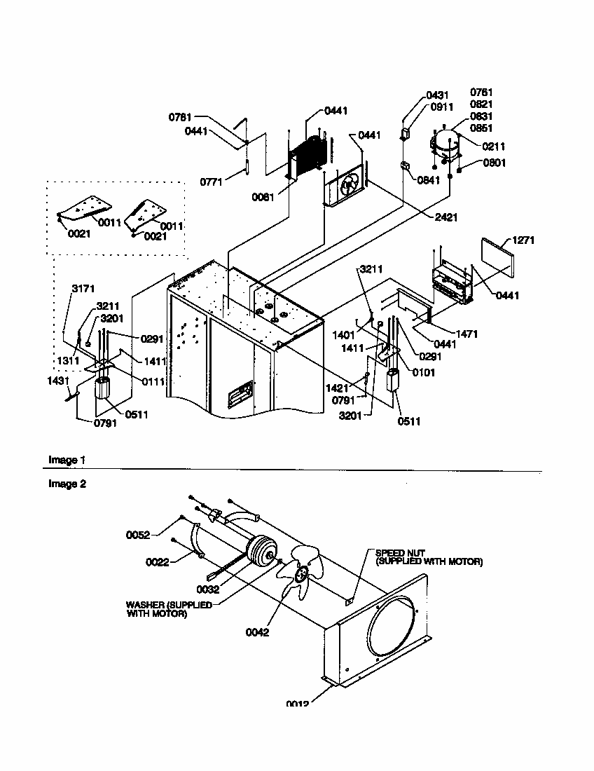 Top Hinges, Condenser & Compressor Diagram and Parts List for S148DA01-P1305602W  Amana Refrigerator