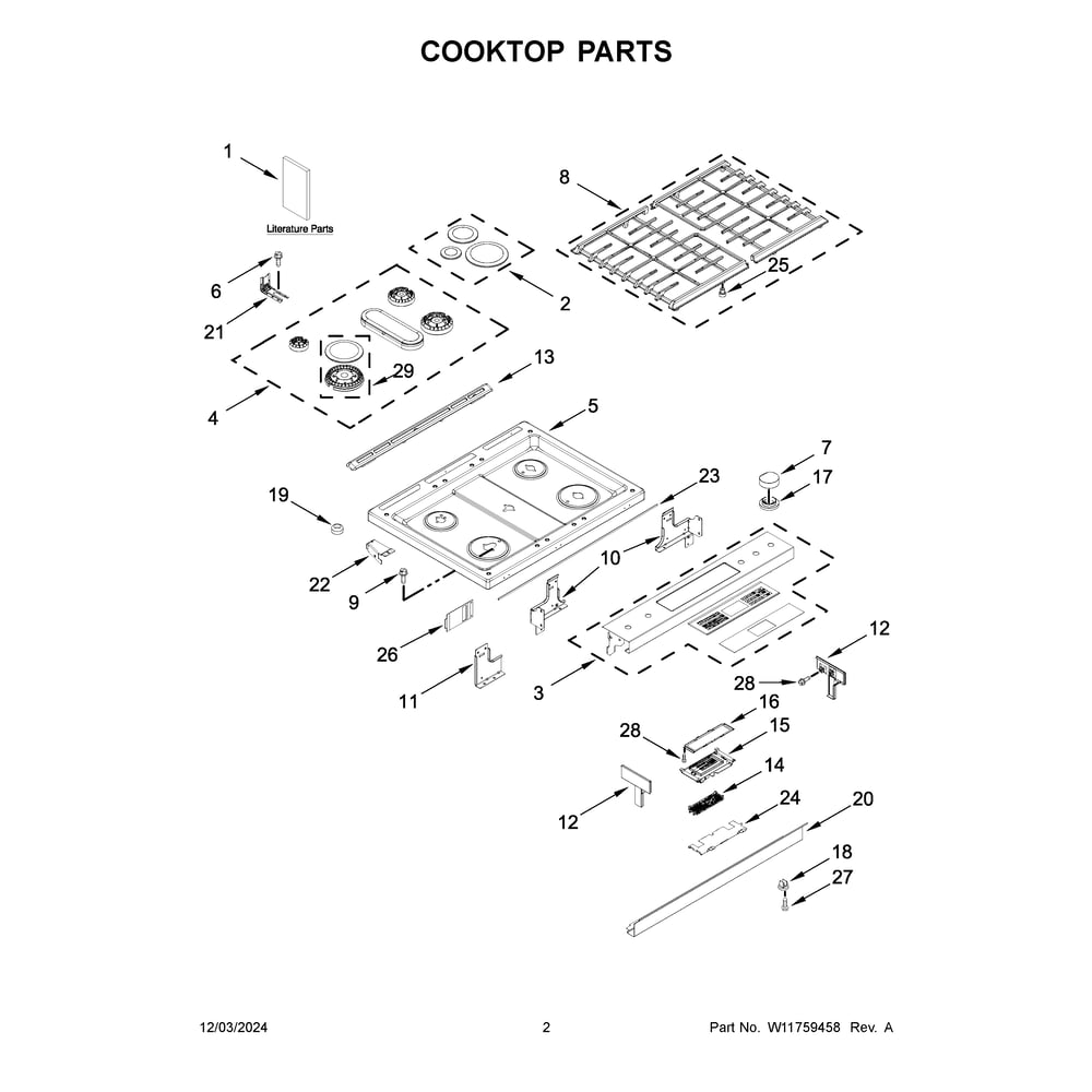 Cooktop Parts Diagram and Parts List for JDS1450ML2  Jenn-Air Range