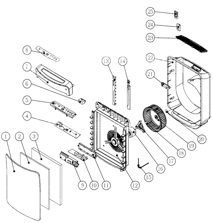 Air Cleaner Diagram and Parts List for 25185300900  Kenmore Air Purifier