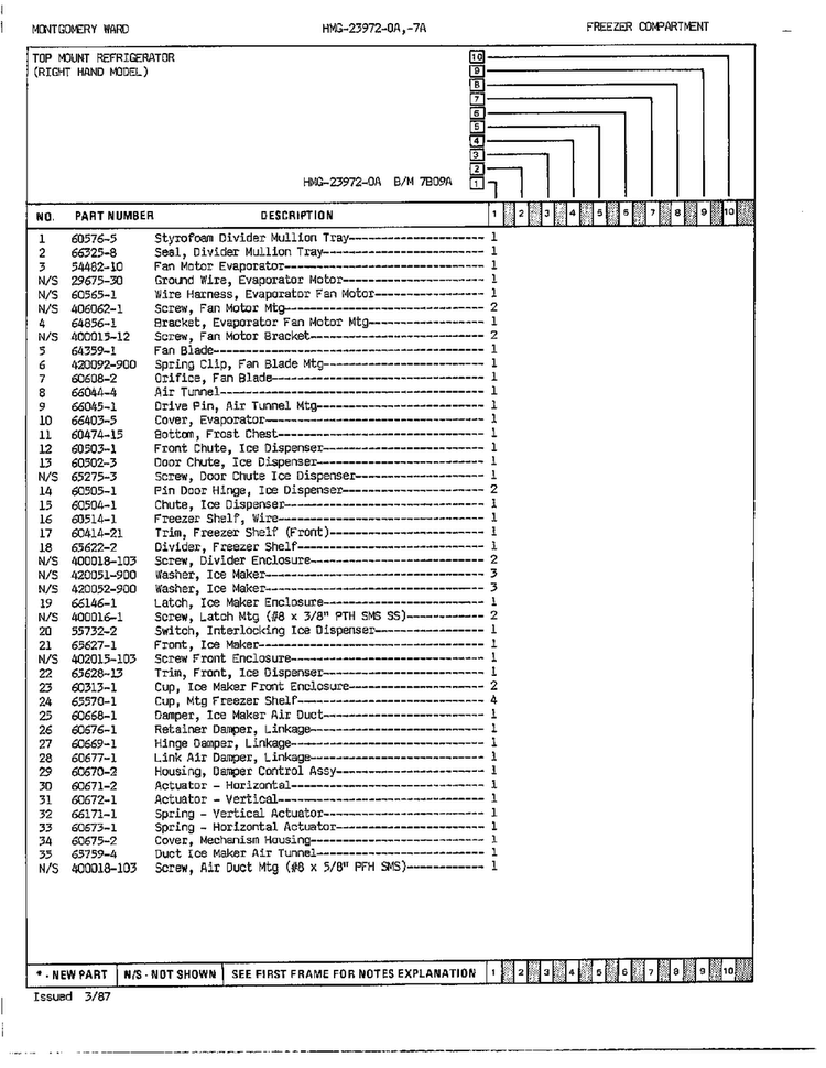 Freezer Compartment Page 2 Diagram and Parts List for 23972A  Admiral Refrigerator