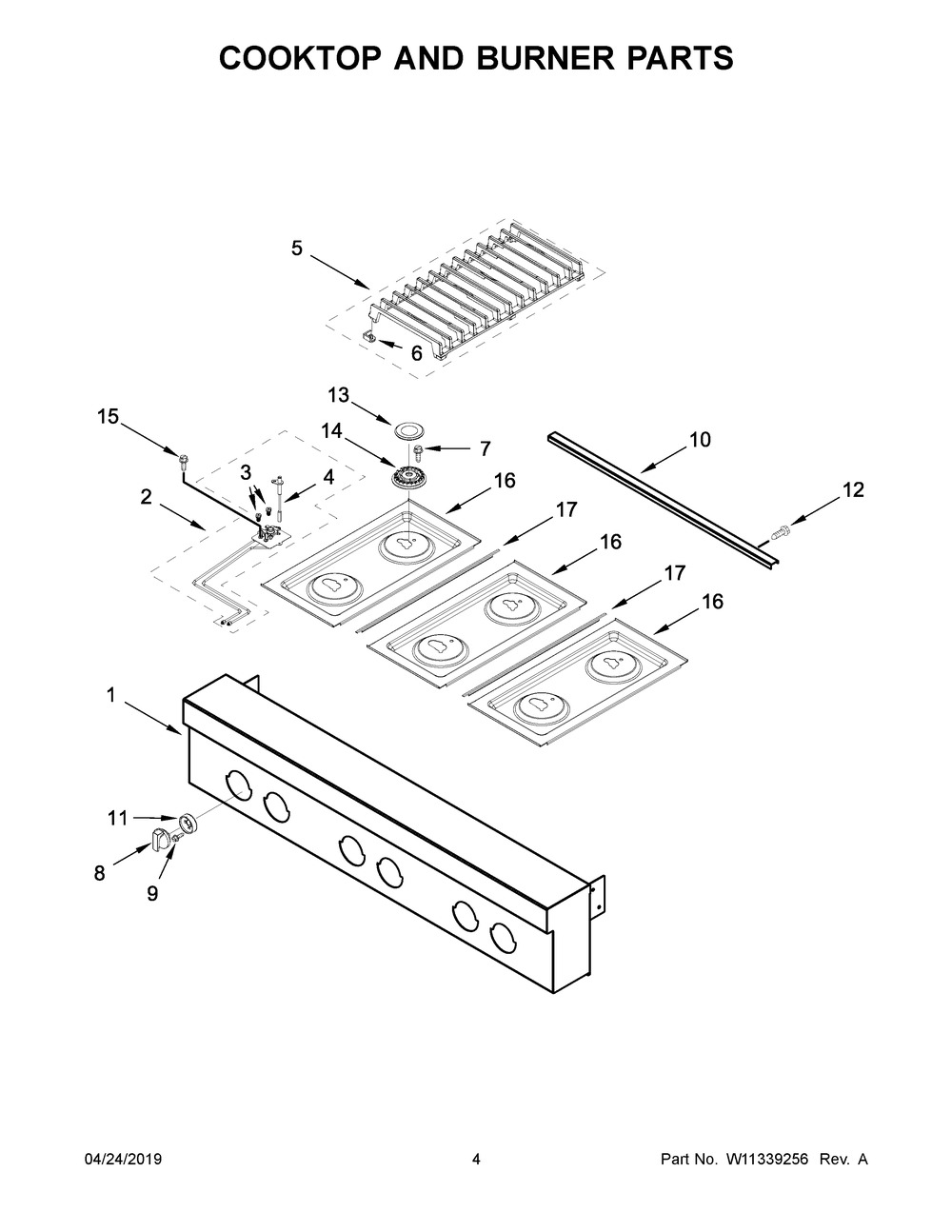 Cooktop And Burner Parts Diagram and Parts List for JGCP436HM00  Maytag Cooktop