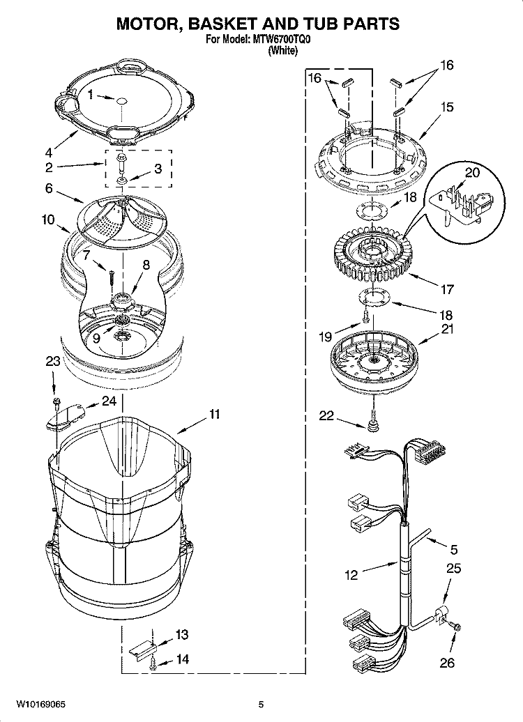 MOTOR, BASKET AND TUB PARTS Diagram and Parts List for MTW6700TQ0  Maytag Washer