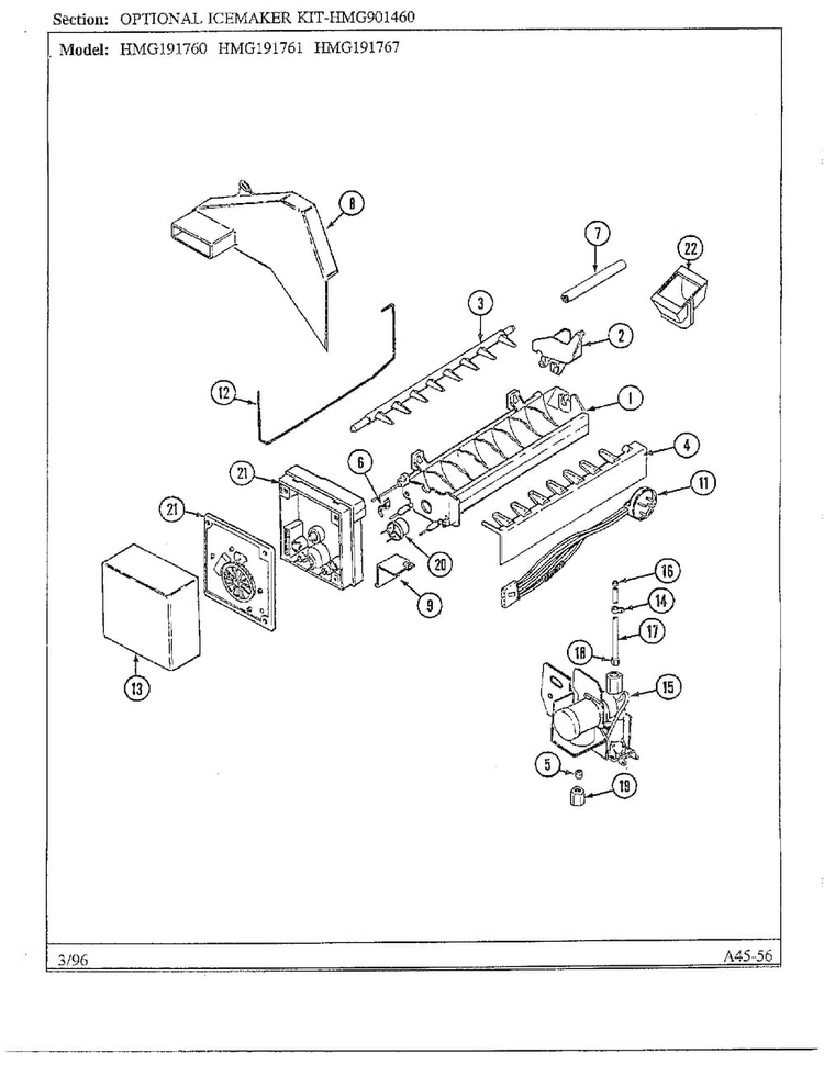 Optional Icemaker Kit Diagram and Parts List for HMG191760  Admiral Refrigerator