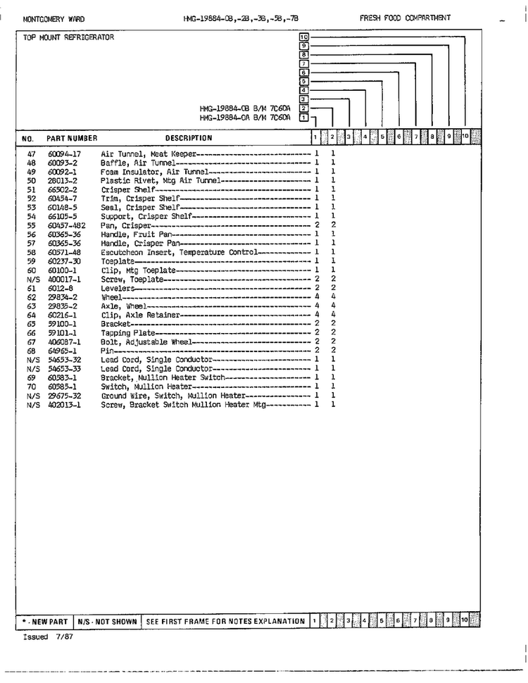Fresh Food Compartment Assembly Page 3 Diagram and Parts List for 19884B  Admiral Refrigerator