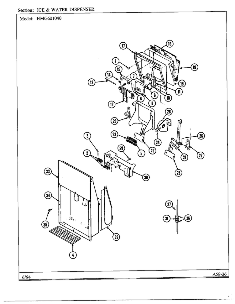 Ice And Water Dispenser Diagram and Parts List for 301040  Admiral Refrigerator