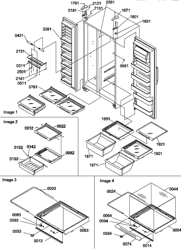 Refrigerator Shelves, Lights, And Hinges Diagram and Parts List for SX322S2L-P1313801WL  Amana Refrigerator