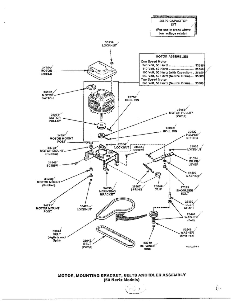 Motor/mounting Bracket/belts And Idler Assembly Diagram and Parts List for 6497-LW-9203  Amana Washer