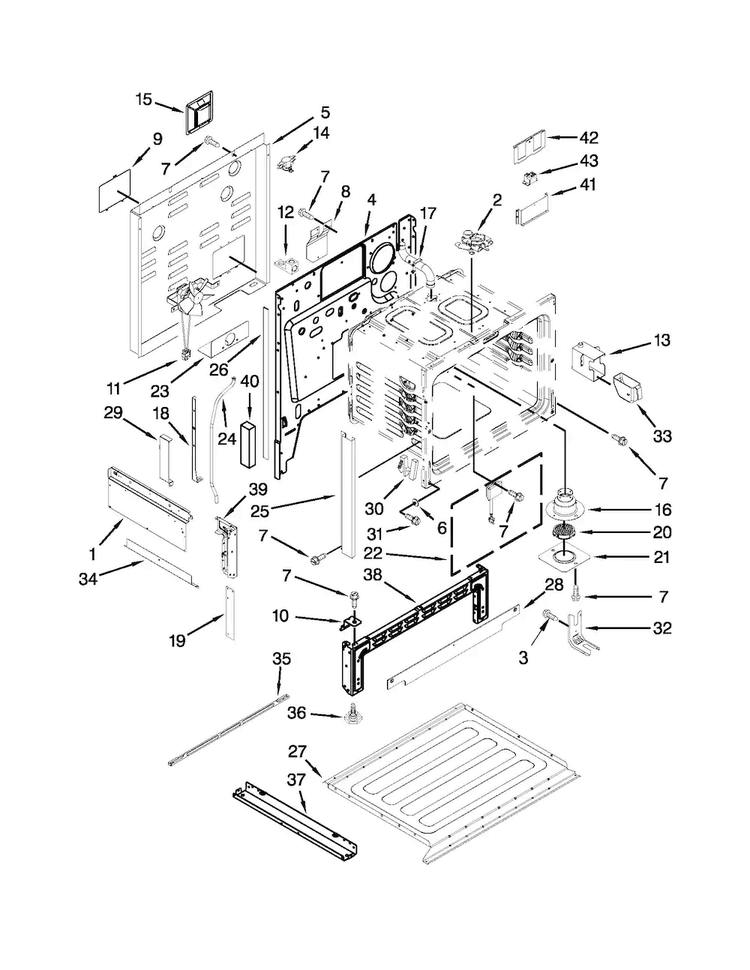 Chassis Parts Diagram and Parts List for JES9860CAB01  Jenn-Air Range