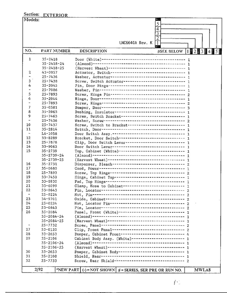 Exterior Page 2 Diagram and Parts List for 6640A REV K Norge Washer