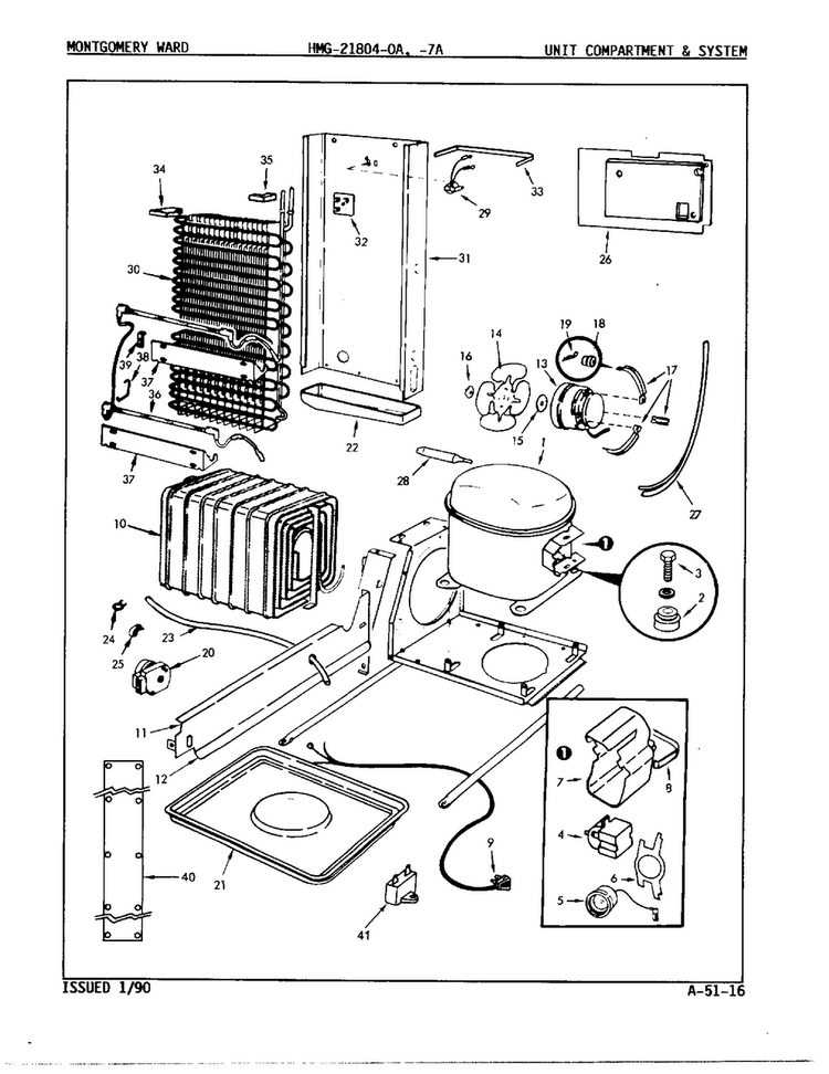 Unit Compartment And System Diagram and Parts List for 21804A  Admiral Refrigerator
