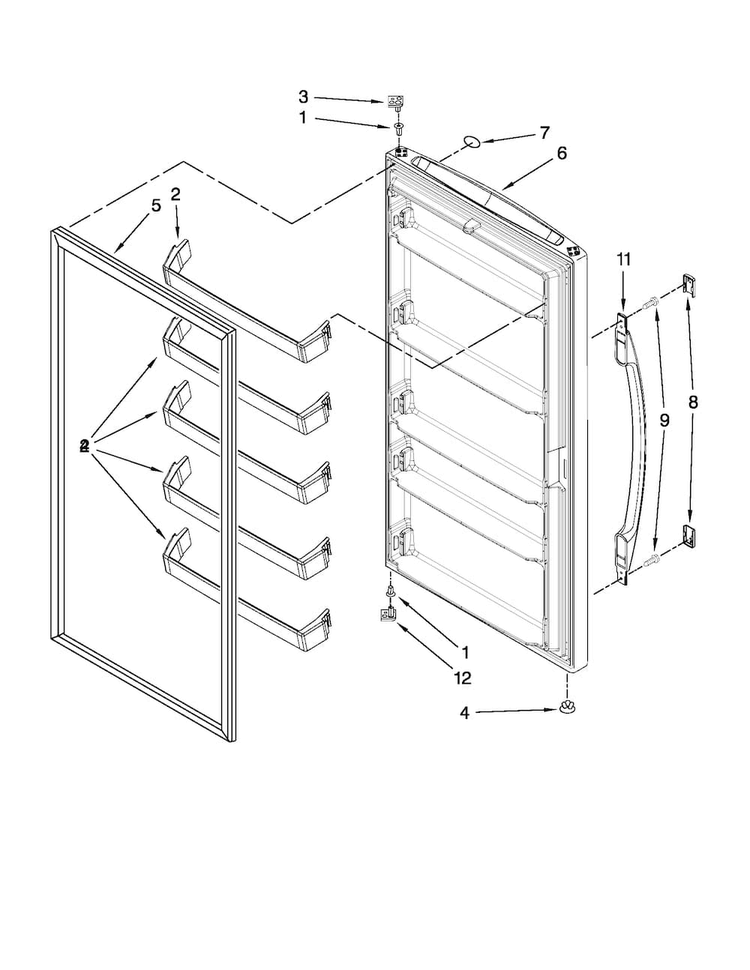 Door Parts Diagram and Parts List for MQF1656TEW01  Maytag Freezer