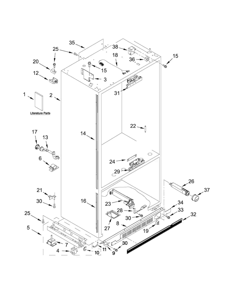 Cabinet Parts Diagram and Parts List for JF42NXFXDE01  Jenn-Air Refrigerator