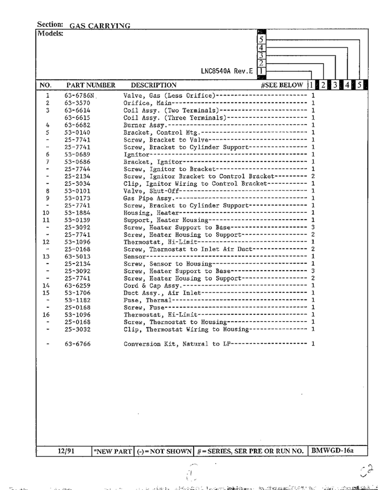 Gas Carrying Page 3 Diagram and Parts List for 8540A REV E Norge Dryer