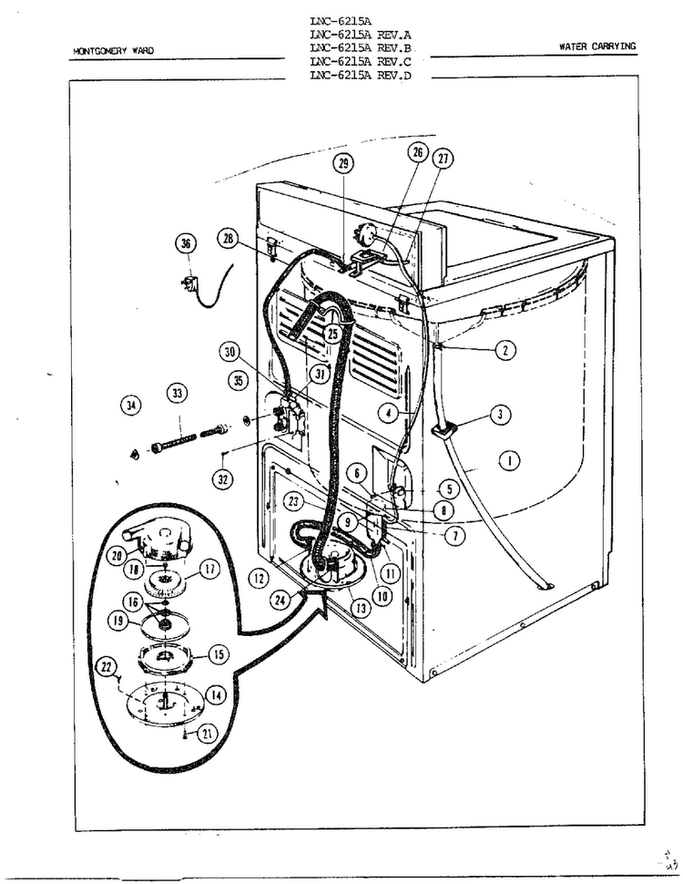 Water Carrying Diagram and Parts List for 6215A REV D Norge Washer
