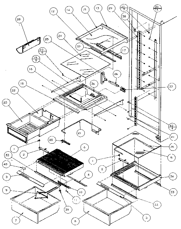 Refrigerator Shelving And Drawers Diagram and Parts List for 36048-P1122102W  Amana Refrigerator