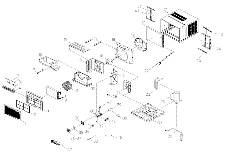 Cabinet Parts Diagram and Parts List for AAW-12CR1FHU  Admiral Air Conditioner