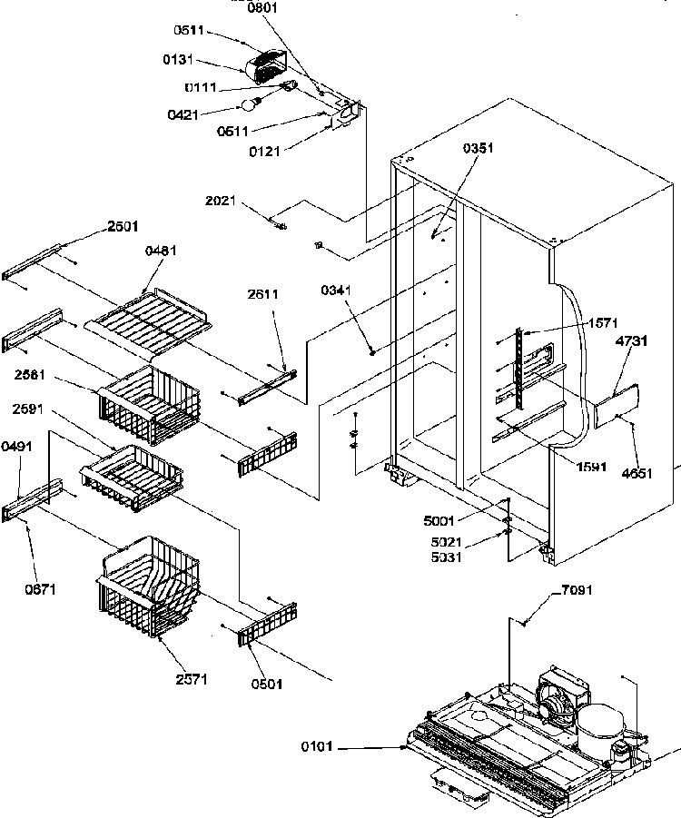 Freezer Shelves And Light Diagram and Parts List for SRDE27TPW-P1190603WW  Amana Refrigerator