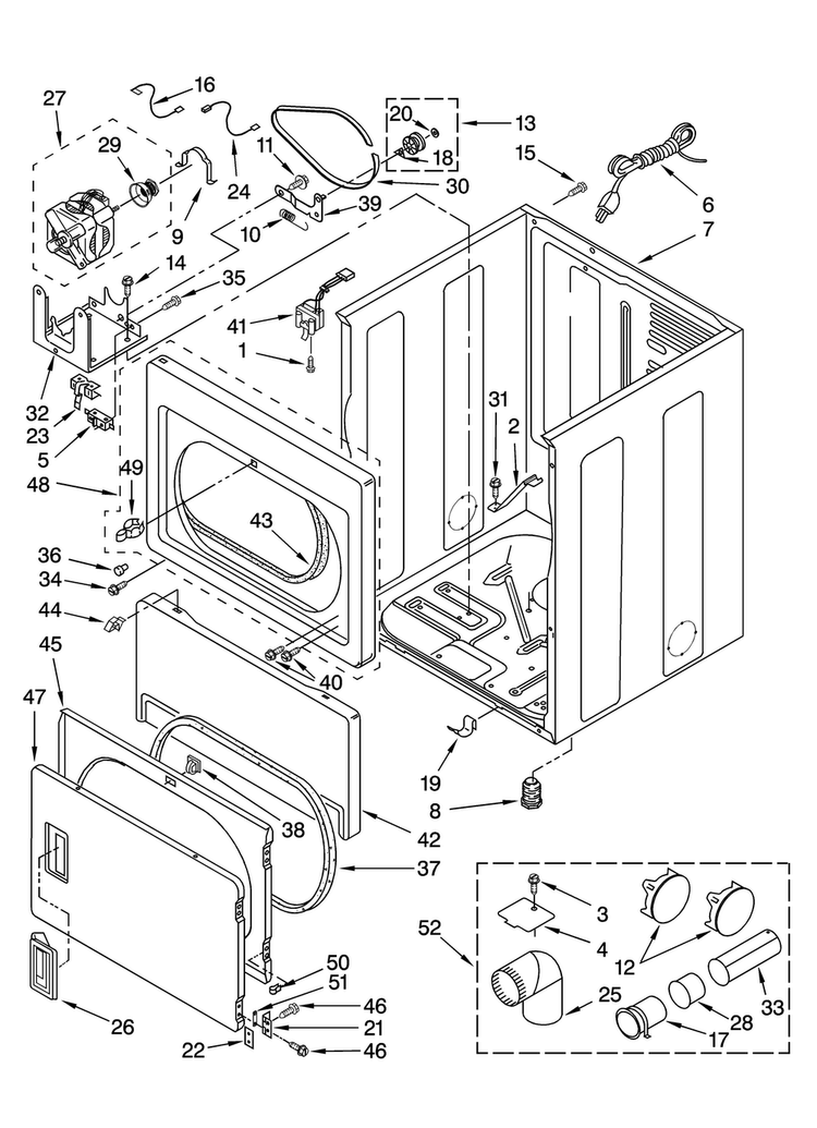 Cabinet Parts Diagram and Parts List for MGDC700VJ1  Maytag Dryer