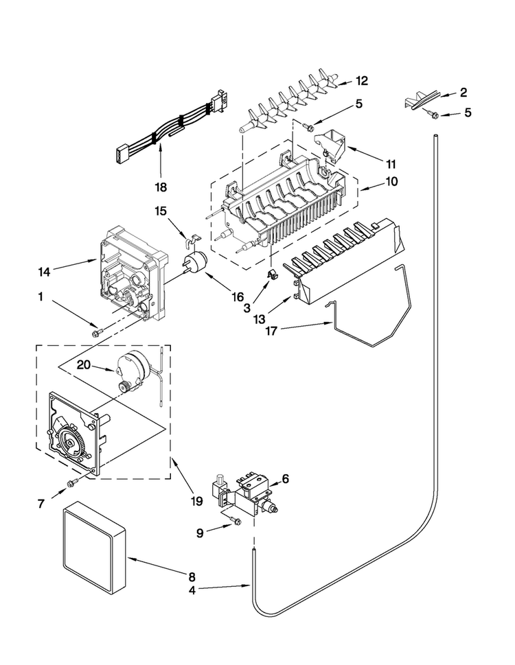 Icemaker Parts Diagram and Parts List for MSD2574VEM12  Maytag Refrigerator