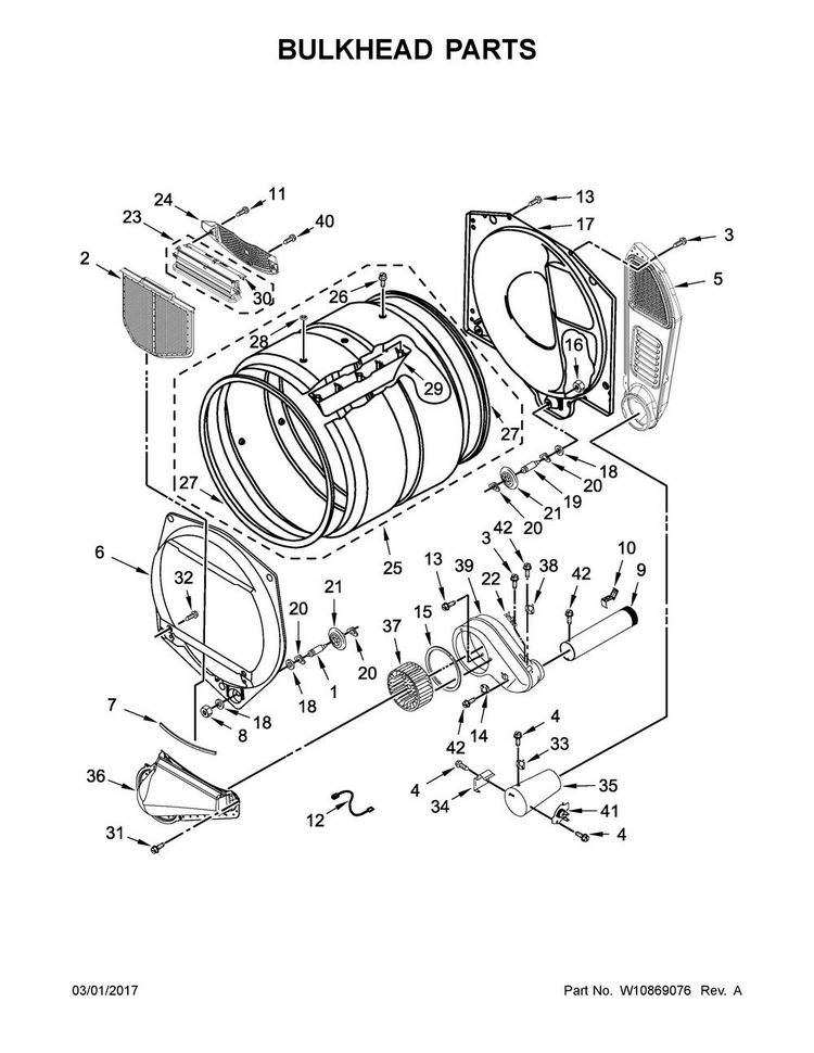 Bulkhead Parts Diagram and Parts List for MDG20MNAGW0  Maytag Dryer