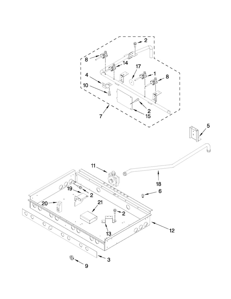 Burner Box, Gas Valves, And Switches Diagram and Parts List for JGRP430WP00  Jenn-Air Range