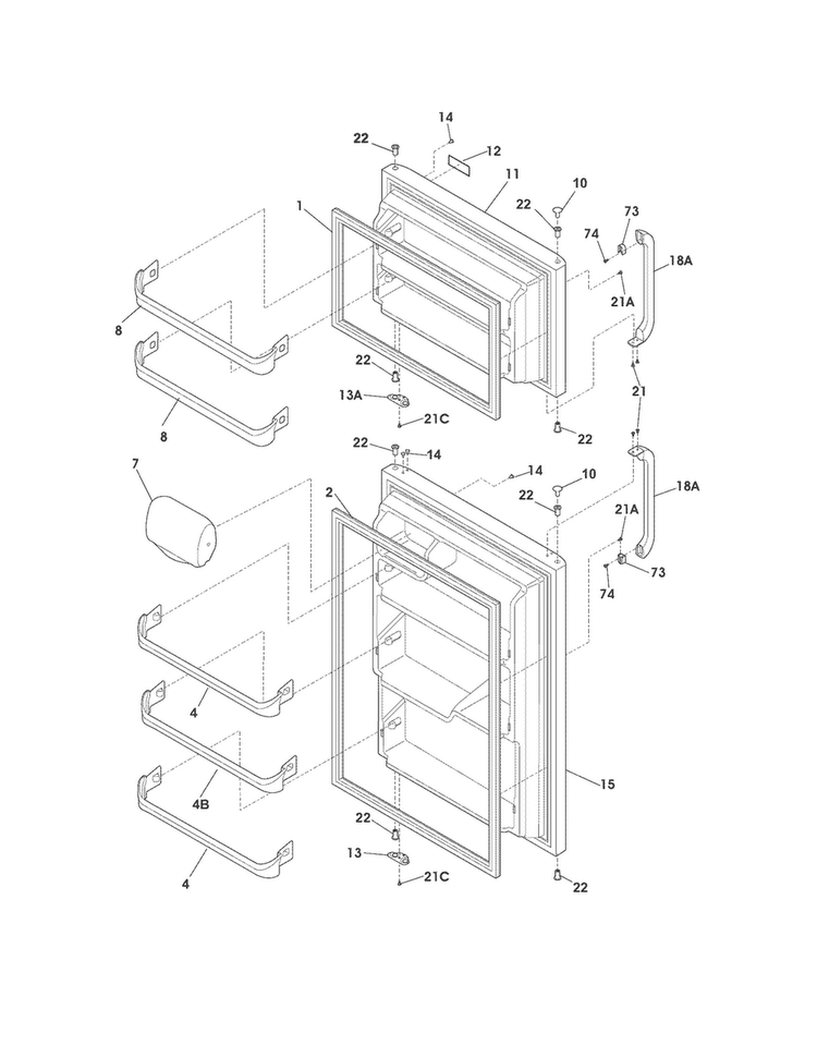 Door Diagram and Parts List for CRT182NB8  Crosley Refrigerator