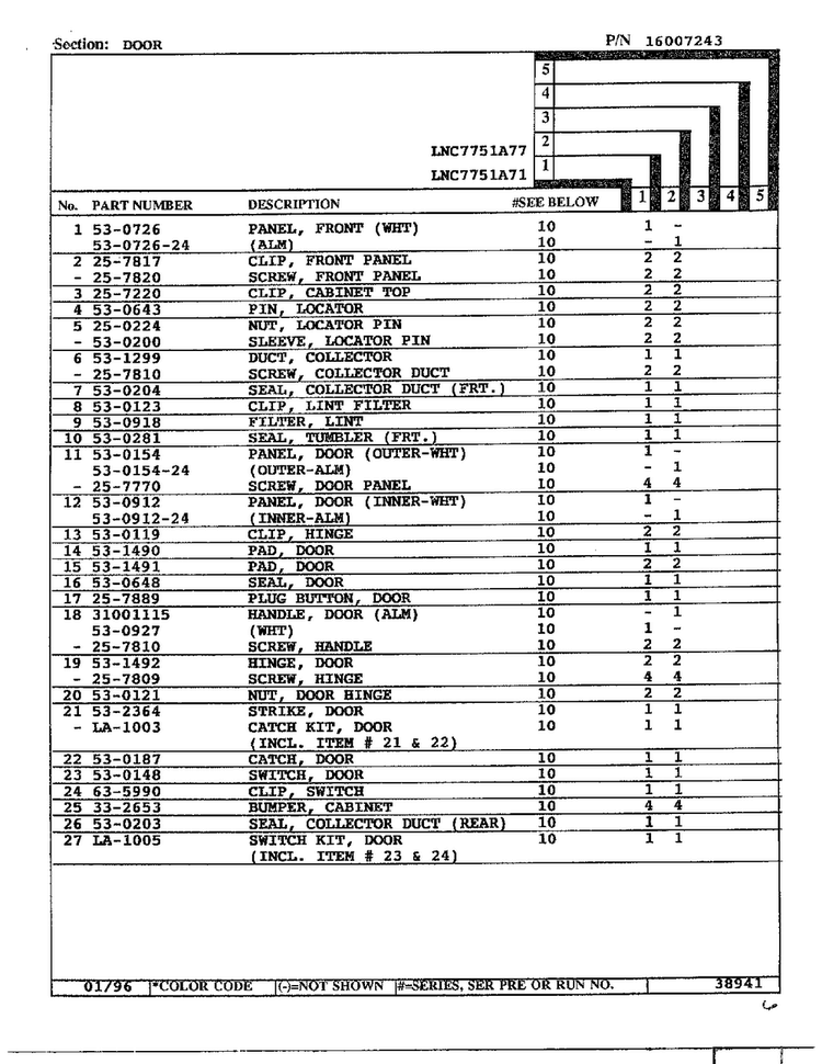 Door Page 2 Diagram and Parts List for LNC7751A77  Maytag Dryer